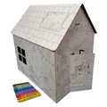 Produktbild: Spielhaus aus Pappe Malhaus Pappspielhaus zum Bemalen und Dekorieren inklusive Stifte Haus Spielzeug Karton 106x84x110cm (Geburtstag)