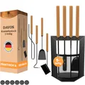 Produktbild: BLACK OAK Kaminbesteck DAVOS 5-teilig - edles & dekoratives Ofenbesteck Set schwarz mit Holzgriff 5 teilig Ständer + Kaminzange Schürhaken Ascheschaufel Kaminbesen Stahl Kaminzubehör Besteck für Ofen