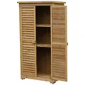 Produktbild: Outsunny Gartenschrank Holz, Geräteschuppen wetterfest 87x46,5x160cm, Gerätehaus mit Tür, Pultdach, Böden, Geräteschrank, Gartenhaus Werkzeugschrank Gartenschuppen für Garten, Terrasse, Natur