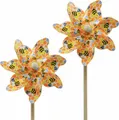 Produktbild: Windrad Biene Holz Gartenstecker Windmühle Ø17cm H48cm 4St Farbakzente Sommer Dekoration, 4 Stück