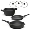 Produktbild: Hoffmann Aluguss Topf und Pfannenset mit Glasdeckel und abnehmbarem Stiel, 6-teilig I Für alle Herdarten auch Induktion I Made in Germany 100% verzugsfrei