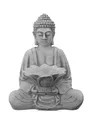 Produktbild: gartendekoparadies.de Buddha Figur mit Schale, Steinfigur, H. 33 cm, 9 kg, Grau, frostsicher aus Steinguss für Außenbereich