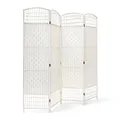 Produktbild: Relaxdays Paravent H x B x T: 179 x 180 x 2 cm faltbarer Raumteiler und Spanische Wand mit Streben aus Bambus als Sichtschutz bestehend aus 4 Elementen als blickdichter Raumtrenner aus Holz, weiß