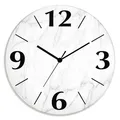 Produktbild: ARTLAND Wanddeko Wanduhr ohne Tickgeräusche aus Glas Funkuhr Ø 30 cm Rund Lautlos Ø 30 cm Weiße Marmor Stein Optik U1RF