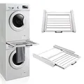 Produktbild: [en.casa] Zwischenbaurahmen Trockner Waschmaschine Verbindungsrahmen mit Handtuchhalter Stahl Waschturm Verbindungssatz universell einsetzbar für Geräte mit Einer Breite von 60 cm Weiß