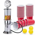 Produktbild: Retro Getränkespender im verchromten Nostalgie Design | Bar-Butler Zapfsäule mit Zapf-Schlauch für Party Getränke Dispenser Biertower Bierspender | Party Gadgets (1 x Zapfsäule + 50 Getränkebecher)