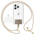 Produktbild: NALIA HoldMe Air Universal-Kette mit Pad, Band für Handy-Hülle zum Umhängen, Karabinerhaken aus Metall (gold), Schlüsselband Umhängeband 160 CM, Crossbody Lanyard mit Schlaufe, Farbe:Weiß Beige