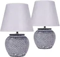 Produktbild: BRUBAKER 2er Set Tisch- oder Nachttischlampen - 30,5 cm - Grau - Keramik Lampenfüße - Leinen Schirme Hellgrau