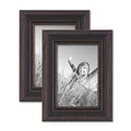 Produktbild: 2er Set Bilderrahmen 10x15 cm Shabby-Chic Landhaus-Stil Dunkelbraun Massivholz mit Glasscheibe und Zubehör/Fotorahmen