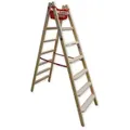 Produktbild: Euroline Holz Stufenstehleiter mit Comfort-Stufen mit Werkzeugablage 2x7 Stufen
