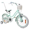 Produktbild: sun baby Mädchenfahrrad 16 Zoll Radgröße Heart Bike zur Auswahl, mit Abnehmbarer Schubstange, Kinderfahrrad für Mädchen von 2 bis 6 Jahre (Silver Moon Mint, 16 Zoll)
