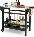 Produktbild: COSTWAY Grillwagen wetterfest, Grilltisch mit Gewürztablett, Weinflaschenregal, Griff, 2 Rollen, Arbeitsplatte aus Edelstahl, Servierwagen