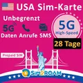 Produktbild: USA Prepaid-SIM-Karte | Unbegrenzte 5G/4G LTE Hochgeschwindigkeits Internetdaten in den USA (einschließlich Hawaii) | Unbegrenzte Anrufe und Textnachrichten (SMS) | Wieder auffüllbar! (28 Tage)