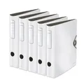 Produktbild: Leitz Qualitäts-Ordner 180° Active Solid, 5er Pack, A4, Schmal, Abgerundeter Rücken, 6,5 cm breit, Gummibandverschluss, Leichtes Polyfoam, Plastik-Ordner, Weiß, 10481001