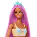 Produktbild: Mattel Barbie Meerjungfrau-Puppe mit pinkfarbenem Haar, weicher orangefarbener .