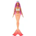 Produktbild: Barbie Meerjungfrau-Puppe mit pinkfarbenem Haar, weicher orangefarbener Schwanzf