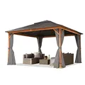 Produktbild: TOOLPORT Gartenpavillon 4x4 m Holzoptik, Stahldach Hardtop 4 Seitenteile in grau