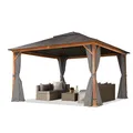 Produktbild: 4x4 m Gartenpavillon Pavillion Holzoptik Hardtop Stahldach festes Dach Pavillon