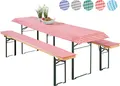 Produktbild: heimtexland ® Auflagen Set 3-teilig für Bierzeltgarnitur 2x Polster Auflage Bierbank 1x Tischdecke Vichy Karo Garten Tischdeko Typ331 rot Tischmass 50x110 cm