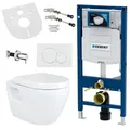 Produktbild: Hänge Wand WC mit Taharet Funktion, Bidet, Absperrventil, spülrandlos aus Keramik kompatibel mit Geberit Vorwandelement