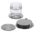 Produktbild: 7 tlg. Edelstahl Getränke Untersetzer Set Glasuntersetzer Ø 10cm Inkl. Halterung