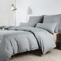 Produktbild: Soifox Bettwäsche 200x200 Grau bettwäsche-Sets aus Mikrofaser bügelfrei & knitterfrei - Bettbezug 200 x 200 Set mit 80x80 cm Kissenbezug 2er Set Bettwasche mit Reißverschluss