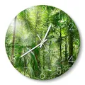 Produktbild: DEQORI Glasuhr | rund Ø 30 cm | Motiv Mitten im Dschungel | ausgefallene leise Design Uhr aus Glas | Wanduhr für Wohnzimmer & Küche | moderne Hingucker Uhr für die Wand