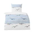 Produktbild: Traumschlaf Bettwäsche Seersucker aus 100 % Baumwolle • Sommerleicht & atmungsaktiv • Möwenmotiv mit Streifen • Pflegeleicht & bügelfrei • 135x200 cm + 80x80 cm