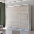 Produktbild: Schwebetürenschrank Alba 250 cm Weiß/Sonoma, ohne Spiegel und LED.