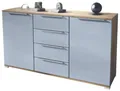 Produktbild: Vladon Sideboard Linio V1 (Anrichte, mit 2 Türen und 4 Schubladen), Eiche Evoke/Denim matt (138,5 x 75,5 x 35 cm)