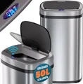 Produktbild: MONZANA® Mülleimer mit Sensor Küche 50L Edelstahl Automatik Deckel Klemmring inkl. USB-Kabel Abfalleimer Groß Papierkorb LED Anzeige, Farbe:silber