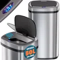 Produktbild: Monzana® Mülleimer mit Sensor Küche 50L Edelstahl Elektrisch Deckel Klemmring inkl. USB-Kabel Abfalleimer Papierkorb LED Anzeige Silber