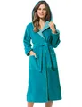 Produktbild: Bademantel für Damen aus Baumwolle mit Kapuze in Petrol Haus Bademantel lang ...