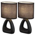 Produktbild: Tischleuchte Keramik schwarz Nachttischleuchte Textilschirm Schlafzimmerlampe schwarz, E14 Fassung, LxBxH 17x10x30 cm, 2er Set
