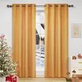 Produktbild: WOLTU Verdunklungsvorhang Blickdicht Samtvorhänge mit Ösen, 2 Stücke Thermogardine Ösenvorhang 300 g/m² Schwere Verdunkelungsgardinen lichtdicht für Schlafzimmer Wohnzimmer, 140x225 cm Senf