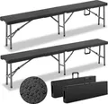 Produktbild: CASARIA® 2er Set Bierbank Klappbar 8 Personen Rattanoptik 183cm Kunststoff Klappbank Faltbar Campingbank Bierbänke Bierbankgarnitur Gartenbank Schwarz