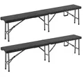 Produktbild: Casaria® 2er Set Bierbank Klappbar 8 Personen Rattanoptik 183cm Kunststoff Klappbank Faltbar Campingbank Bierbänke Bierbankgarnitur Gartenbank Schwarz