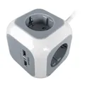 Produktbild: ORNO AE-13144(GS) Steckdosenleiste Cube Schuko, Ladegerät 2xUSB, 1,4 m H05VV-F 3x1,5 mm2 (Grau-Weiß)