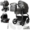 Produktbild: Bergsteiger Capri Kombikinderwagen 4-in-1 – Babywanne, Sportsitz, i-Size Babyschale & Isofix-Station, Luftreifen, höhenverstellbar, faltbar, Zubehör