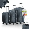 Produktbild: Juskys Hartschale Kofferset Reisekoffer 3 teilig - Zahlenschloss, geräuscharme 360° Rollen groß, Teleskopgriff, leicht - Koffer in Anthrazit