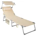 Produktbild: tectake® Sonnenliege, klappbar, 4-fach verstellbare Rückenlehne mit Kopfpolster, 190 x 68 x 28 cm, mit Seitentasche