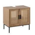 Produktbild: Wohnling Waschbeckenunterschrank Waschbeckenunterschrank 60x60x40 cm Badschrank Unterschrank Eiche Opti (mit Türen, Rattan Eiche-Optik, 60x60x40 cm Modern) Unterschrank Waschbecken, Waschtisch Midischrank