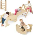 Produktbild: COSTWAY Kletterdreieck mit Rutsche, 7 in 1 Klettergerüst Indoor ab 3 Jahren, Kletterdreieck klappbar & höhenverstellbar (Natur)