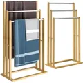 Produktbild: Handtuchständer Freistehend Bambus 3 Edelstahl Stangen 84x46x24cm Handtuchhalter Stehend Holz Handtuchstange Bad 2x - Casaria