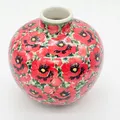 Produktbild: Dekovase Einzigartiger Bunzlauer Keramikvase handbemalt Mohnmotiv Unikat 12 cm