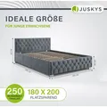 Produktbild: Juskys Polsterbett Nizza 180x200 cm Dunkelgrau - Bettgestell mit Lattenrost, Stauraum & LED Beleuchtung - Bett mit Samtbezug & Chesterfield-Steppung - Dunkelgrau