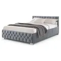 Produktbild: Polsterbett Nizza - Bettgestell Mit Lattenrost, Stauraum & Led Beleuchtung - Bett Mit Samtbezug & Chesterfield-steppung - 180x200 Cm Grau - Juskys