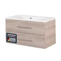 Produktbild: FACKELMANN Waschtischunterschrank inkl. Gussbecken B.CLEVER/Soft-Close-System/Maße (B x H x T): ca. 90 x 48,5 x 46 cm/Möbel fürs WC oder Badezimmer/Schrank: Braun hell/Becken: Weiß