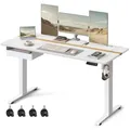 Produktbild: VASAGLE Schreibtisch höhenverstellbar, elektrisch, mit Steckdosen und Stoffschublade, Memory-Funktion mit 4 Höhen weiß 160 cm