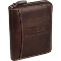 Produktbild: RFID Leder Portmonee Geldbörse Herren mit Reißverschluss Hochformat Braun (5508) - Braun